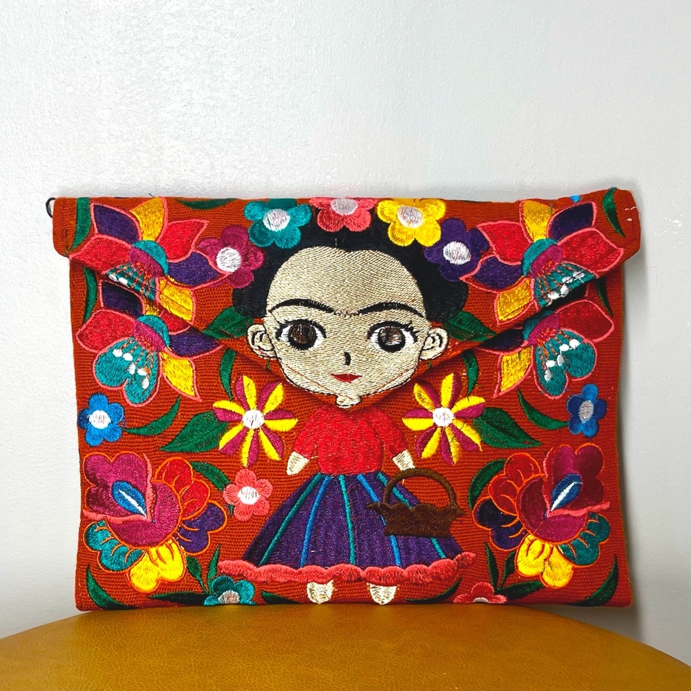 Embroidered Frida Khalo Clutch - NWT